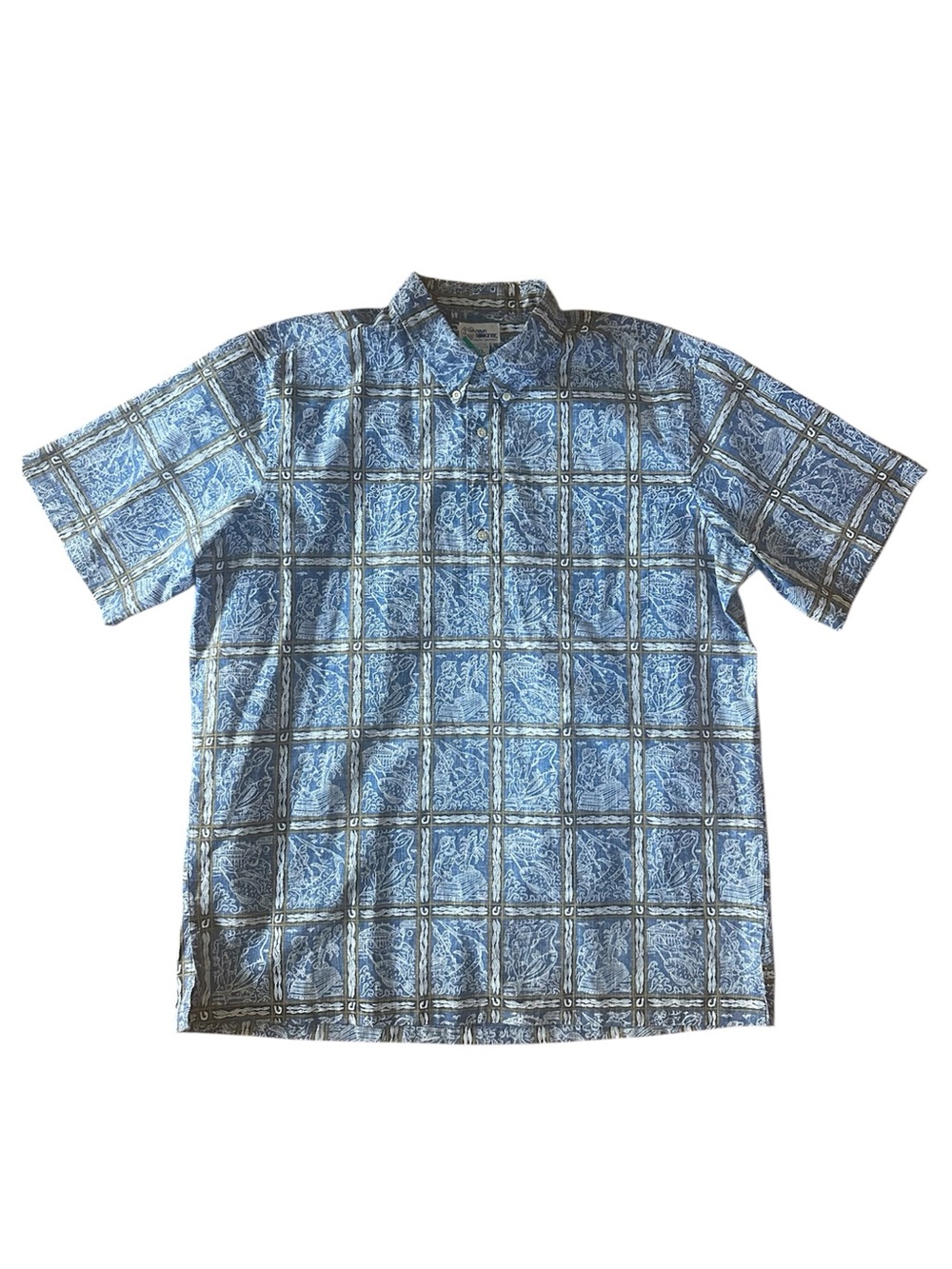 reyn spooner Blue Paisley Windowpane Short-Sleeve Button-Down Shirt